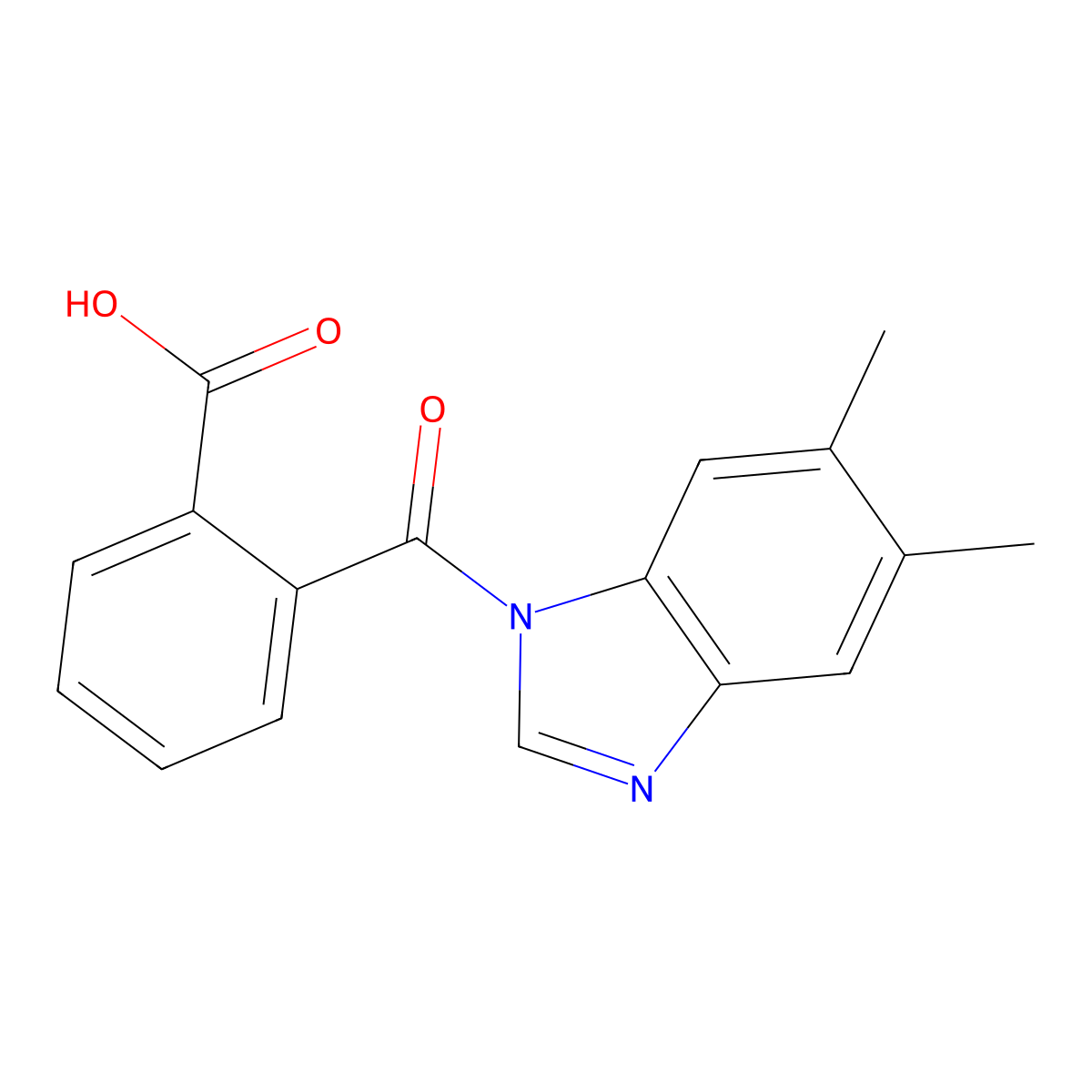 2-(5,6-Dimethylbenzimidazole-1-carbonyl)benzoic acid molecular structure, CAS 637745-36-9