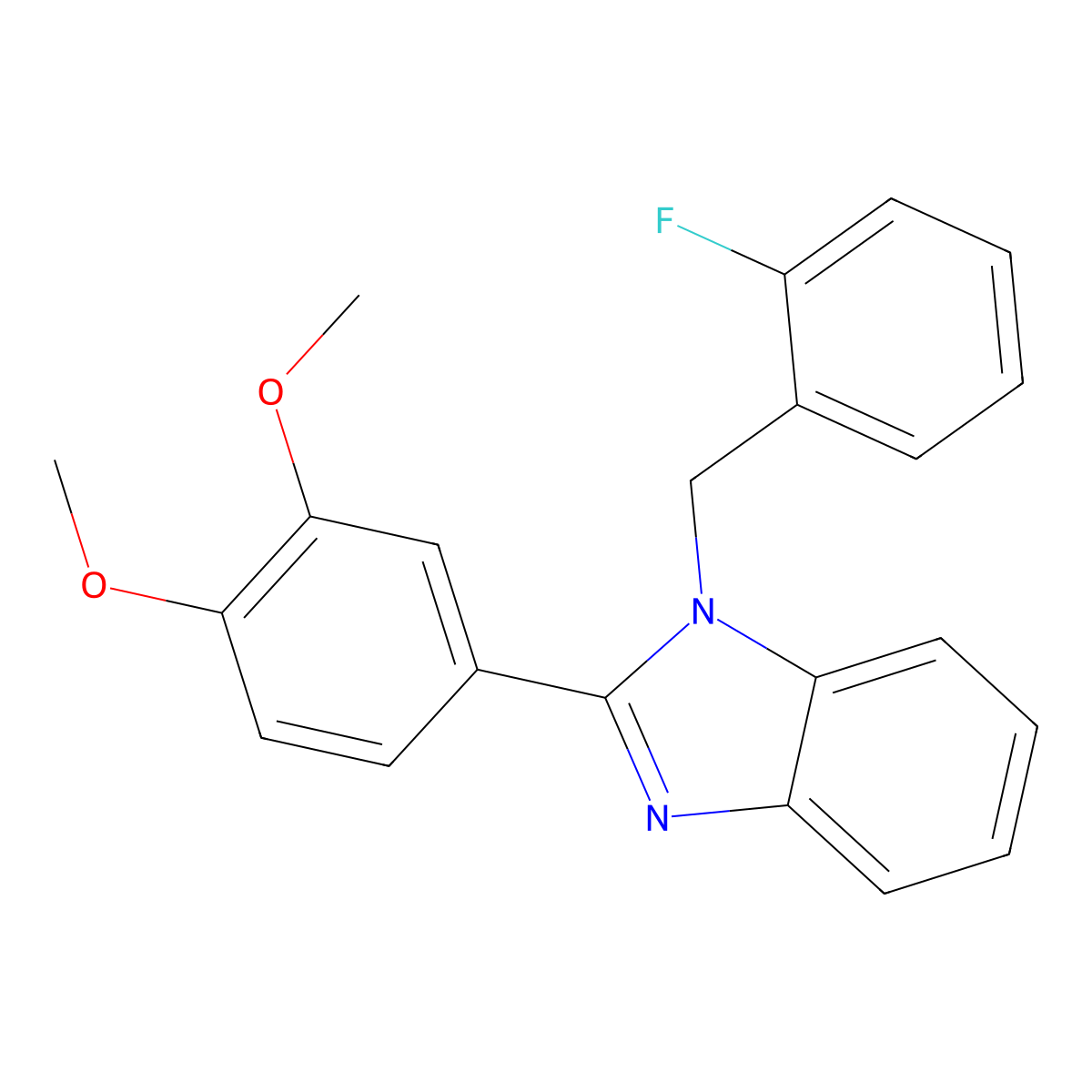 2-(3,4-dimethoxyphenyl)-1-(2-fluorobenzyl)-1H-benzimidazole molecular structure, CAS 637745-48-3