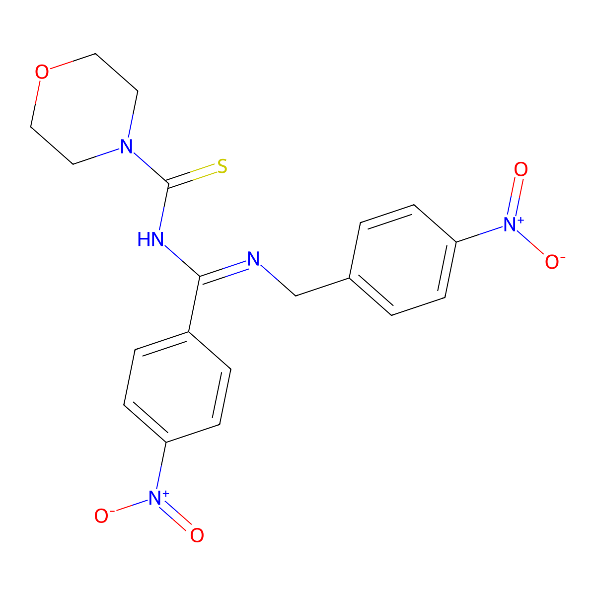 (Z)-N-(((4-nitrobenzyl)imino)(4-nitrophenyl)methyl)morpholine-4-carbothioamide molecular structure, CAS 637746-32-8