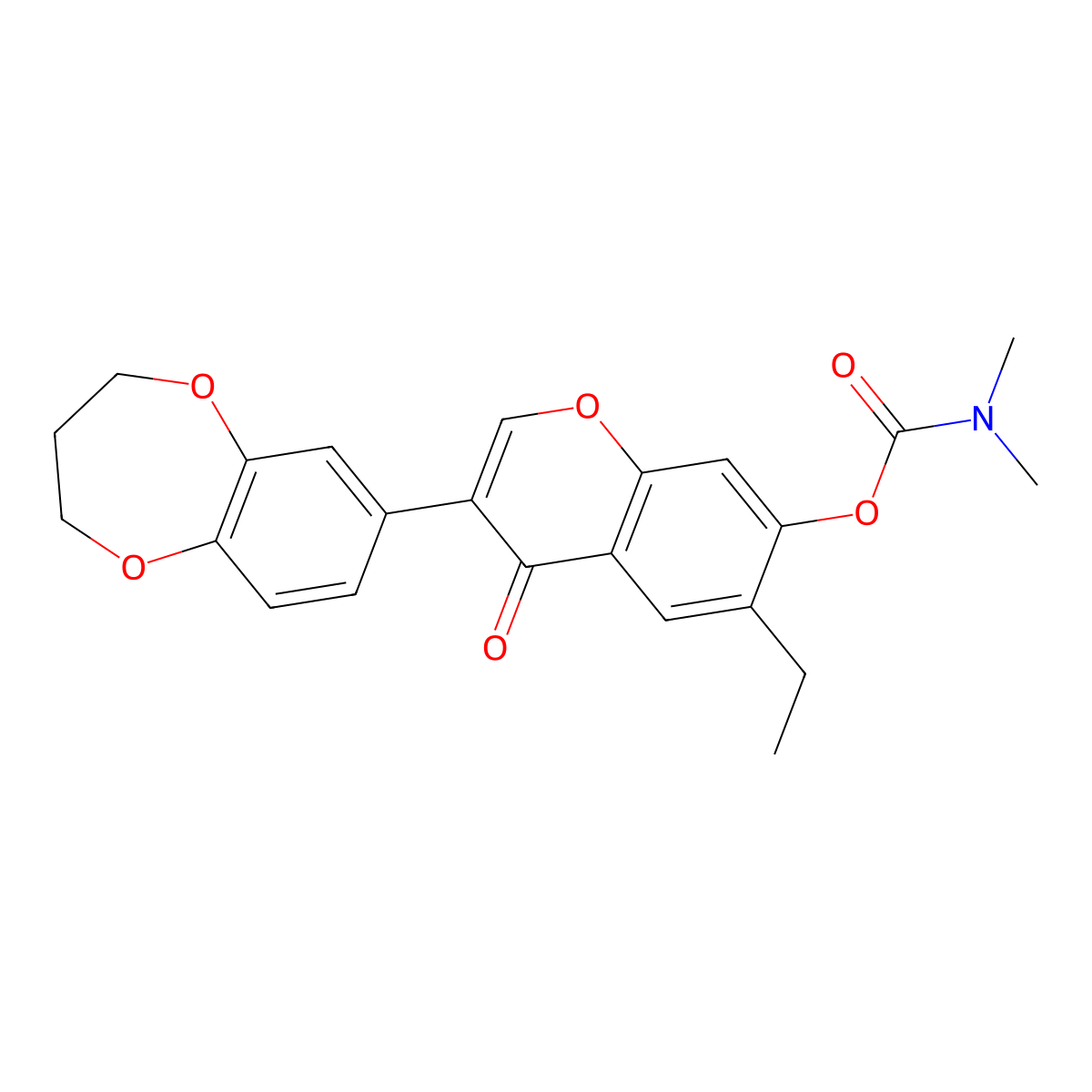 3-(3,4-dihydro-2H-benzo[b][1,4]dioxepin-7-yl)-6-ethyl-4-oxo-4H-chromen-7-yl dimethylcarbamate molecular structure, CAS 637746-98-6