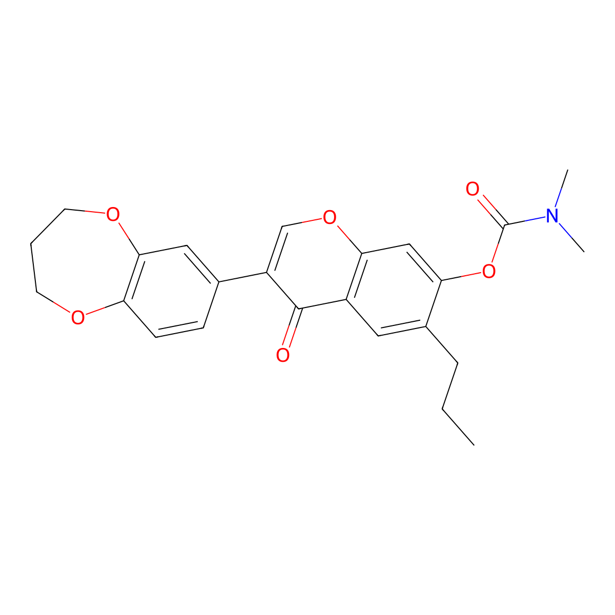 3-(3,4-dihydro-2H-benzo[b][1,4]dioxepin-7-yl)-4-oxo-6-propyl-4H-chromen-7-yl dimethylcarbamate molecular structure, CAS 637747-00-3