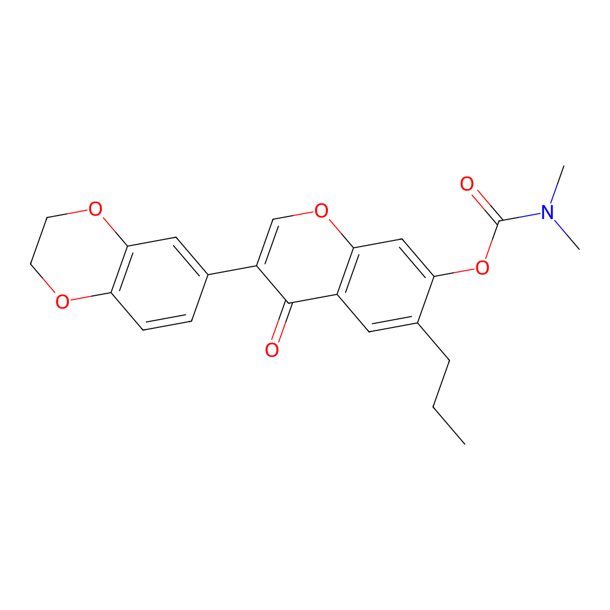 3-(2,3-dihydrobenzo[b][1,4]dioxin-6-yl)-4-oxo-6-propyl-4H-chromen-7-yl dimethylcarbamate molecular structure, CAS 637747-01-4
