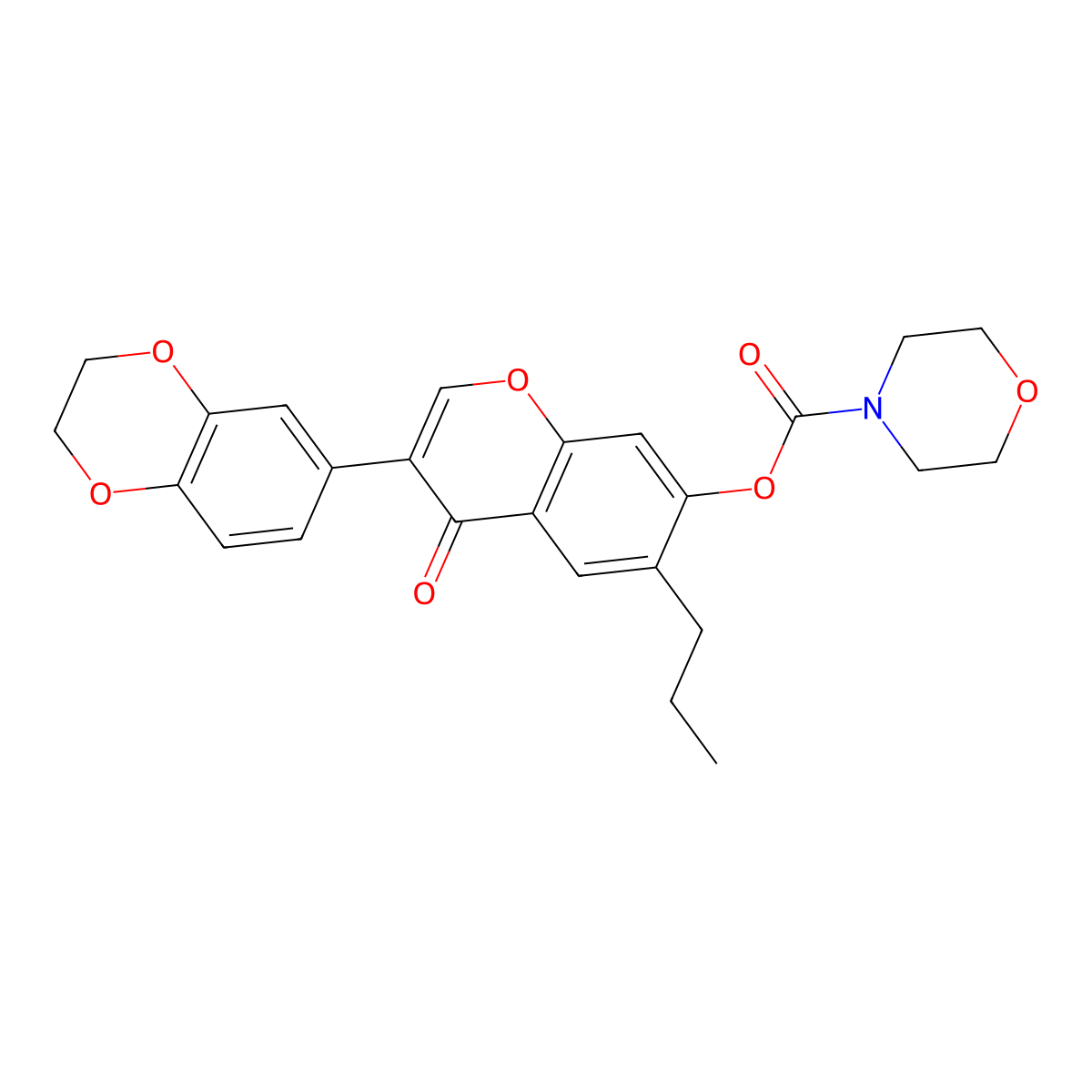 3-(2,3-dihydro-1,4-benzodioxin-6-yl)-4-oxo-6-propyl-4H-chromen-7-yl4-morpholinecarboxylate molecular structure, CAS 637747-06-9