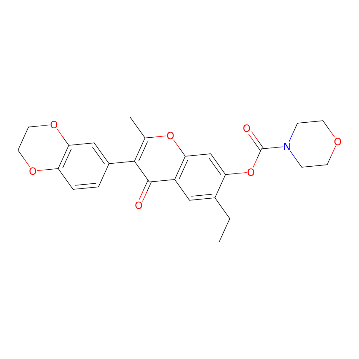 3-(2,3-dihydro-1,4-benzodioxin-6-yl)-6-ethyl-2-methyl-4-oxo-4H-chromen-7-yl4-morpholinecarboxylate molecular structure, CAS 637747-08-1