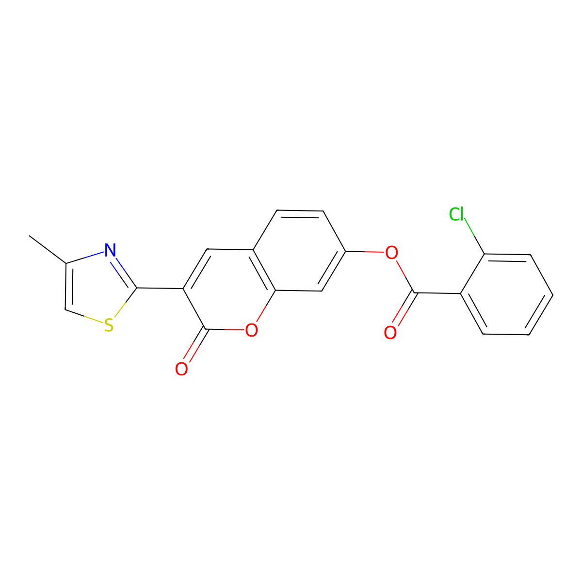 3-(4-methylthiazol-2-yl)-2-oxo-2H-chromen-7-yl 2-chlorobenzoate molecular structure, CAS 637747-15-0