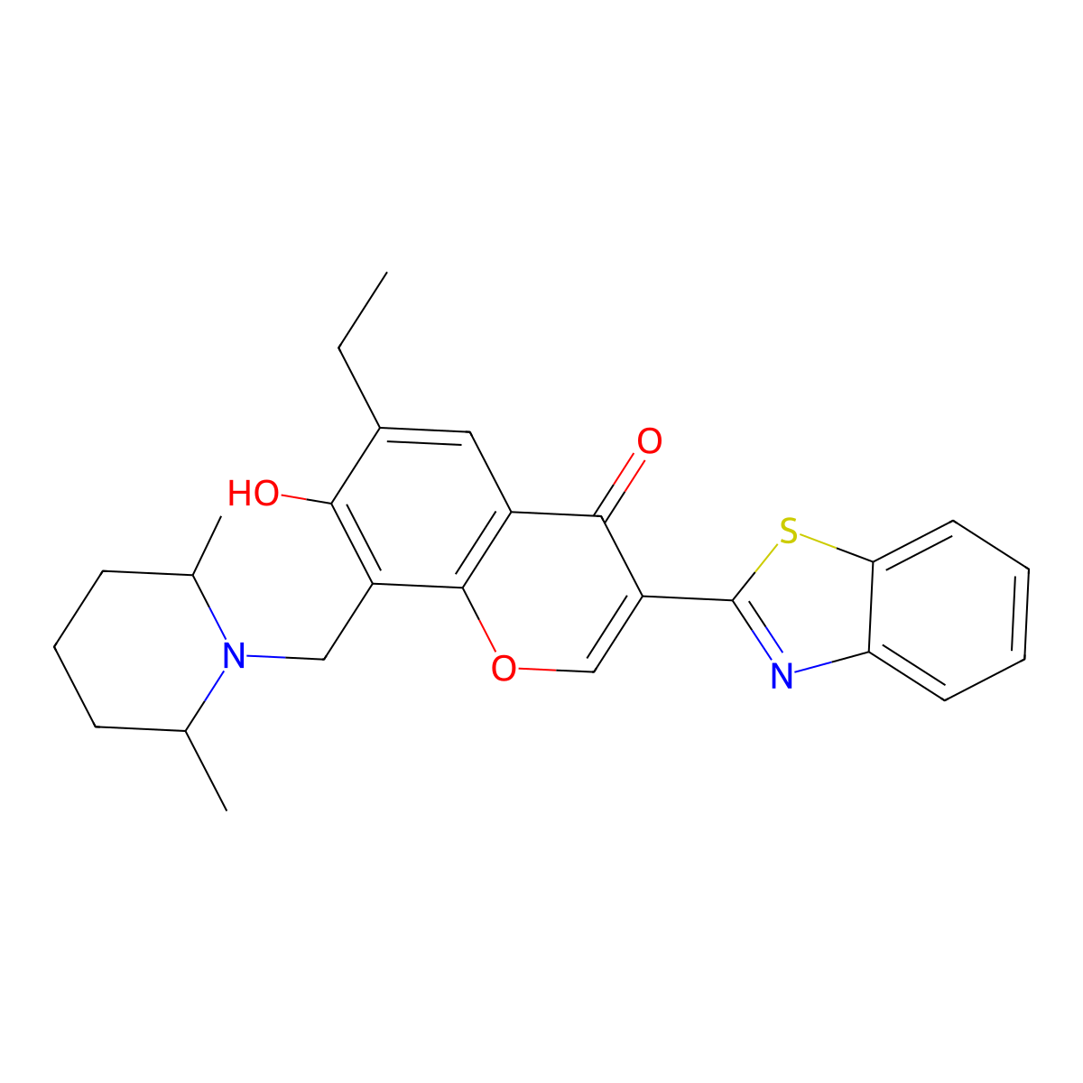 3-(benzo[d]thiazol-2-yl)-8-((2,6-dimethylpiperidin-1-yl)methyl)-6-ethyl-7-hydroxy-4H-chromen-4-one molecular structure, CAS 637747-25-2