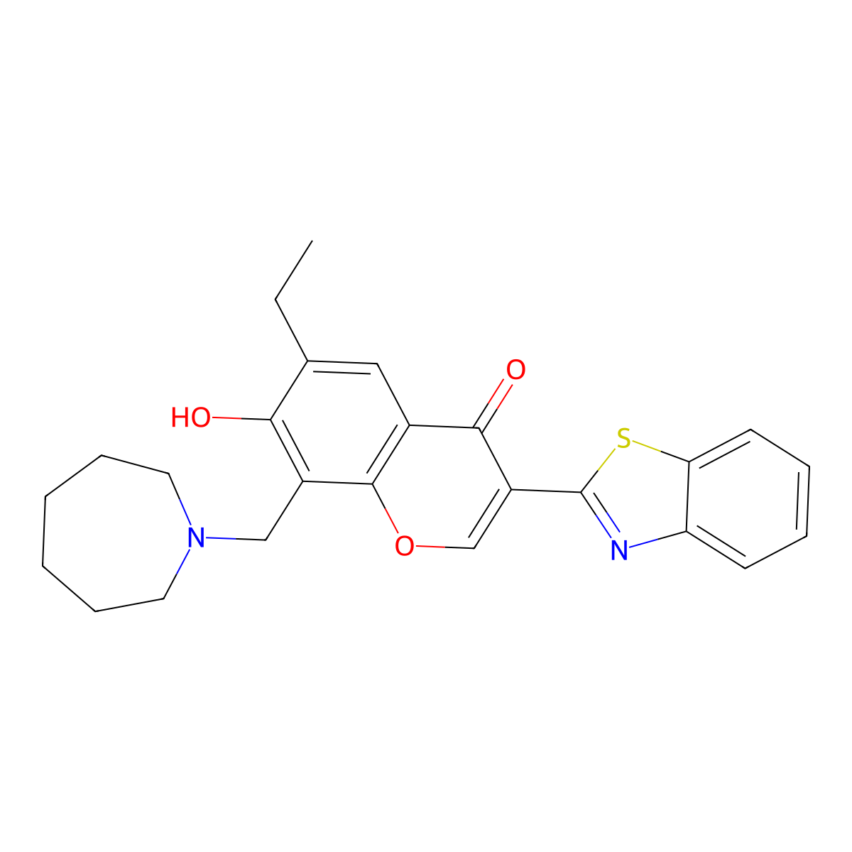 8-(azepan-1-ylmethyl)-3-(benzo[d]thiazol-2-yl)-6-ethyl-7-hydroxy-4H-chromen-4-one molecular structure, CAS 637747-29-6