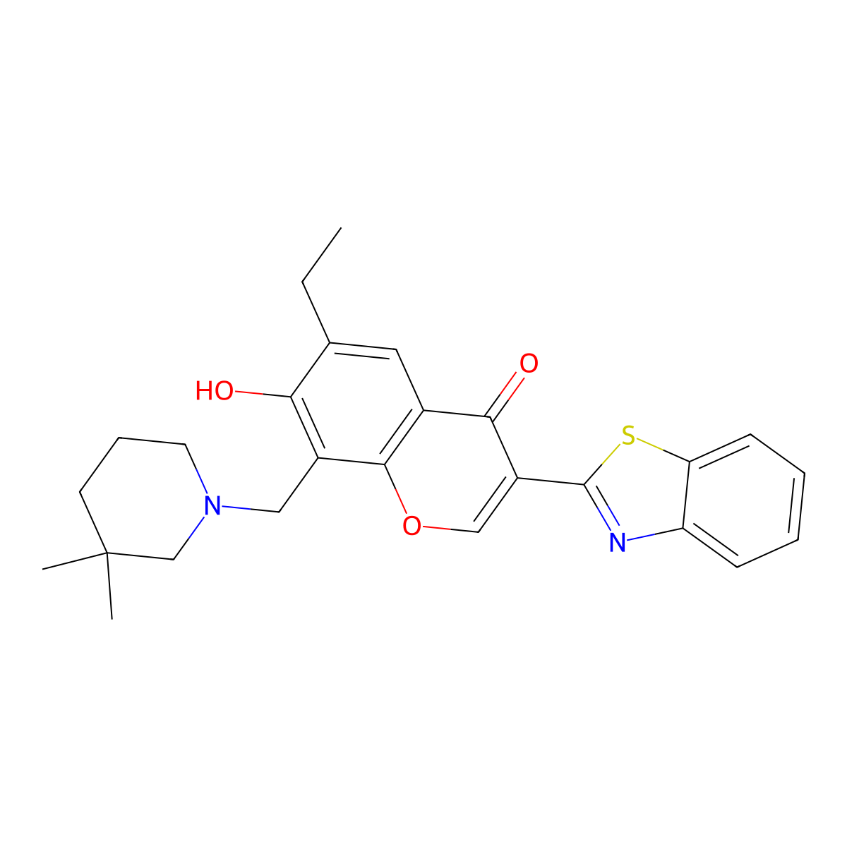 3-(benzo[d]thiazol-2-yl)-8-((3,3-dimethylpiperidin-1-yl)methyl)-6-ethyl-7-hydroxy-4H-chromen-4-one molecular structure, CAS 637747-37-6