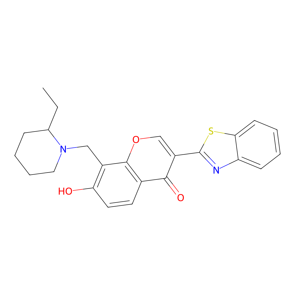 3-(benzo[d]thiazol-2-yl)-8-((2-ethylpiperidin-1-yl)methyl)-7-hydroxy-4H-chromen-4-one molecular structure, CAS 637747-56-9