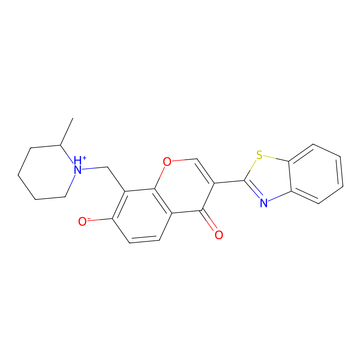 3-Benzothiazol-2-yl-7-hydroxy-8-(2-methyl-piperidin-1-ylmethyl)-chromen-4-one molecular structure, CAS 637747-57-0