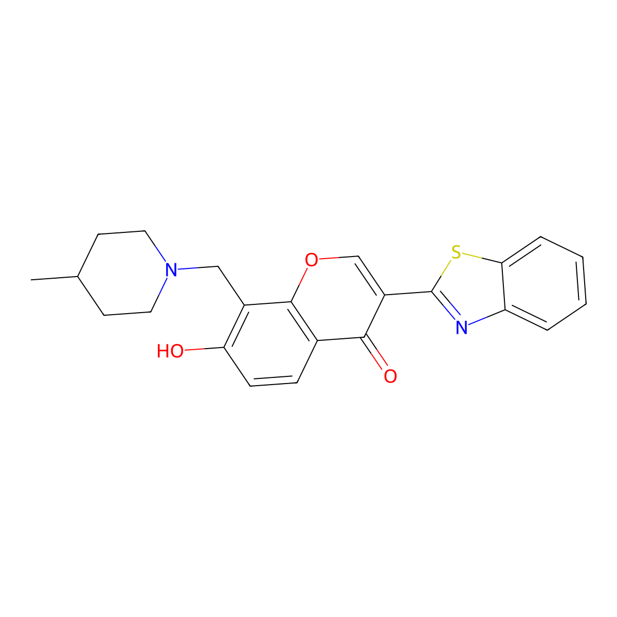 3-(benzo[d]thiazol-2-yl)-7-hydroxy-8-((4-methylpiperidin-1-yl)methyl)-4H-chromen-4-one molecular structure, CAS 637747-58-1