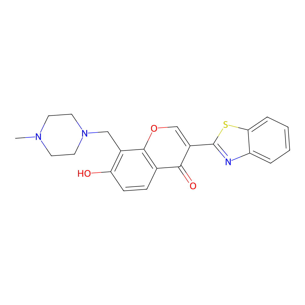 3-(1,3-benzothiazol-2-yl)-7-hydroxy-8-[(4-methylpiperazin-1-yl)methyl]-4H-chromen-4-one molecular structure, CAS 637747-60-5