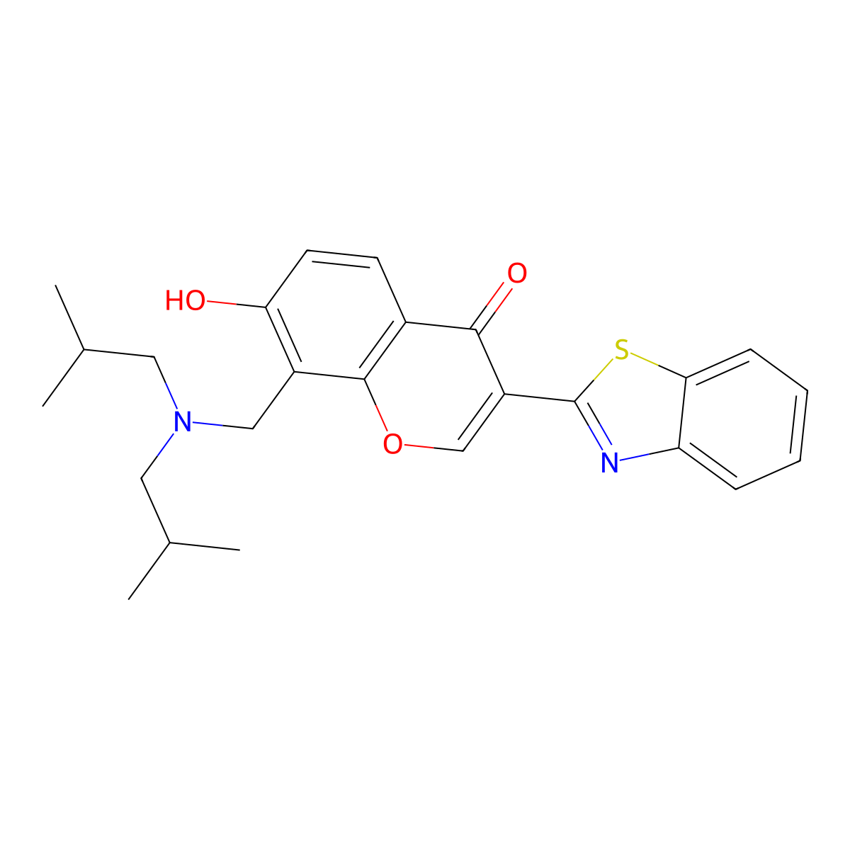 3-(benzo[d]thiazol-2-yl)-8-((diisobutylamino)methyl)-7-hydroxy-4H-chromen-4-one molecular structure, CAS 637747-62-7