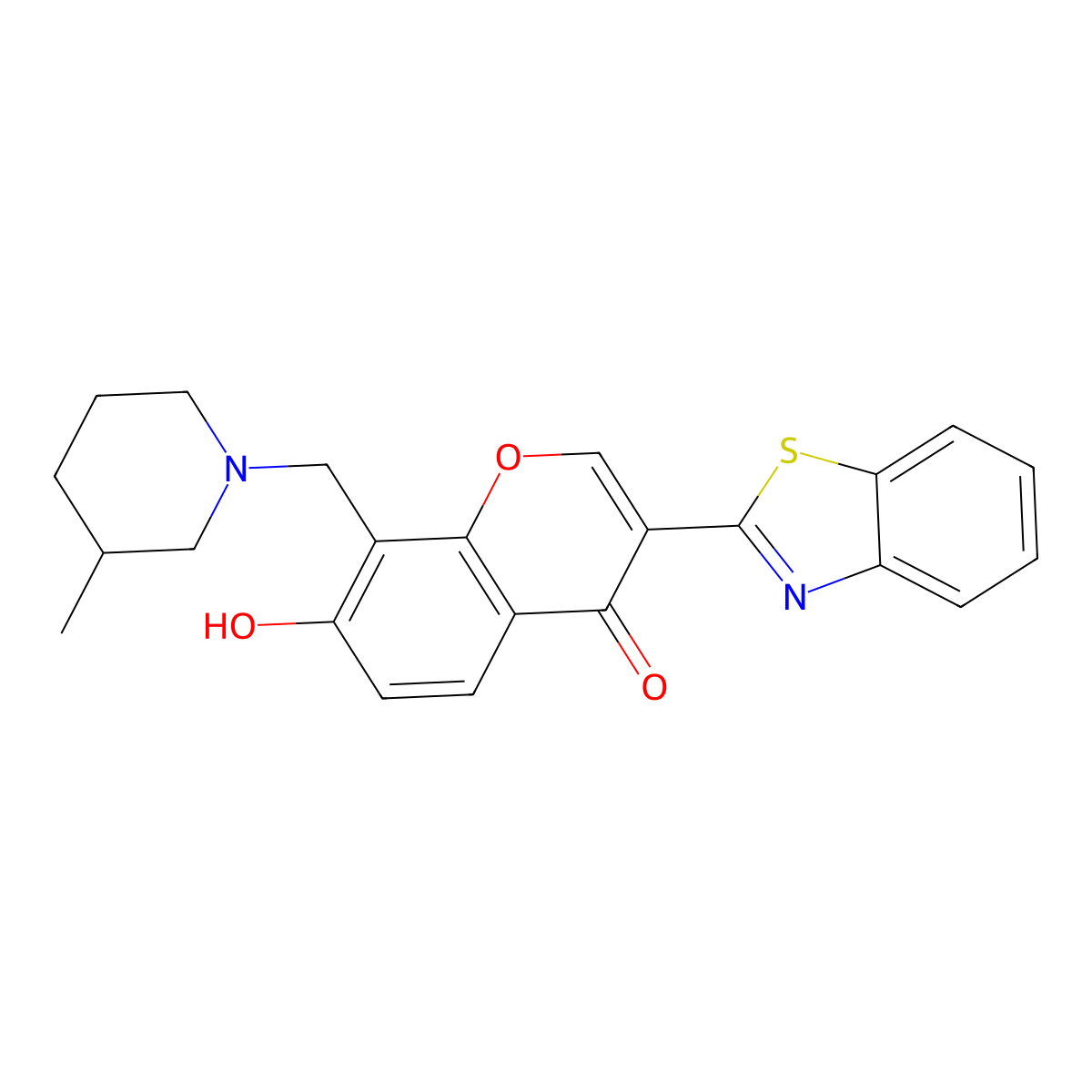 3-(1,3-benzothiazol-2-yl)-7-hydroxy-8-[(3-methylpiperidin-1-yl)methyl]-4H-chromen-4-one molecular structure, CAS 637747-63-8