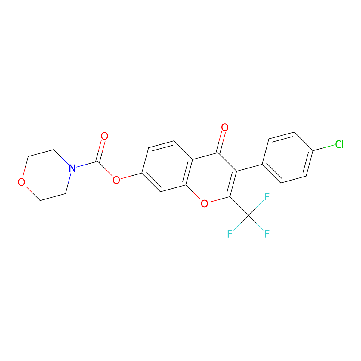 3-(4-chlorophenyl)-4-oxo-2-(trifluoromethyl)-4H-chromen-7-yl morpholine-4-carboxylate molecular structure, CAS 637748-17-5