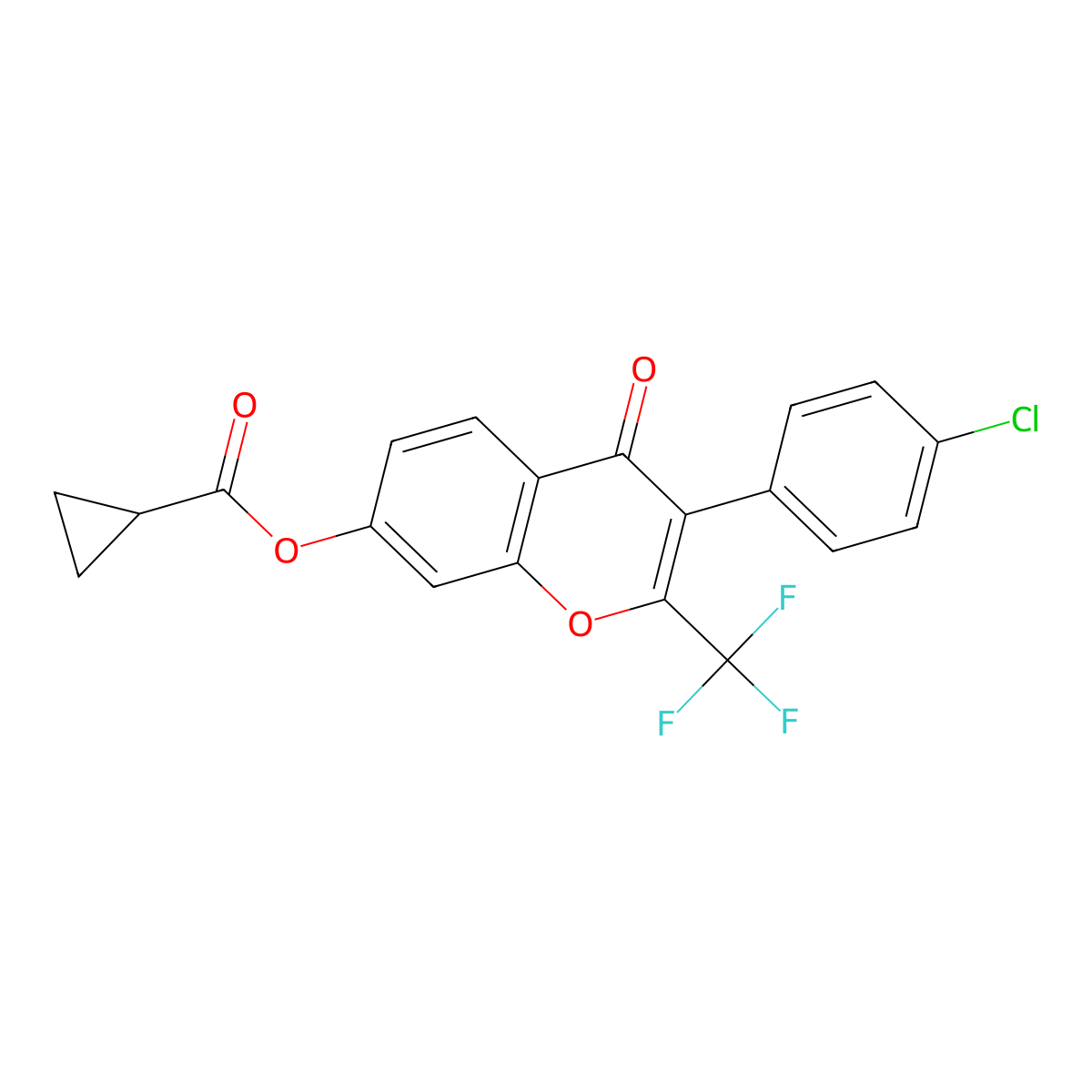 3-(4-chlorophenyl)-4-oxo-2-(trifluoromethyl)-4H-chromen-7-yl cyclopropanecarboxylate molecular structure, CAS 637748-36-8