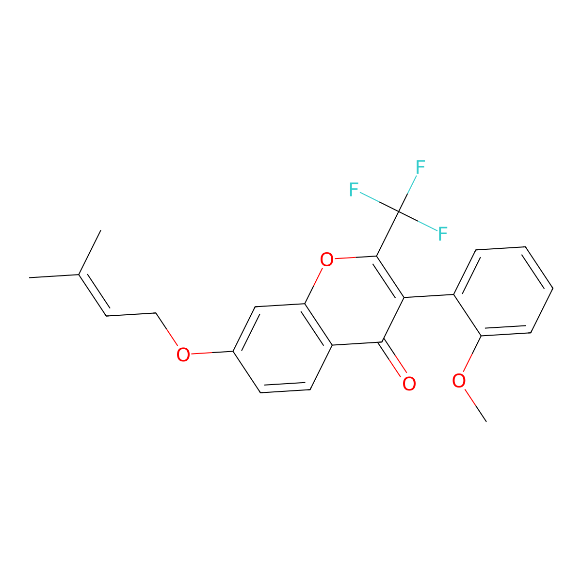 3-(2-methoxyphenyl)-7-((3-methylbut-2-en-1-yl)oxy)-2-(trifluoromethyl)-4H-chromen-4-one molecular structure, CAS 637748-38-0