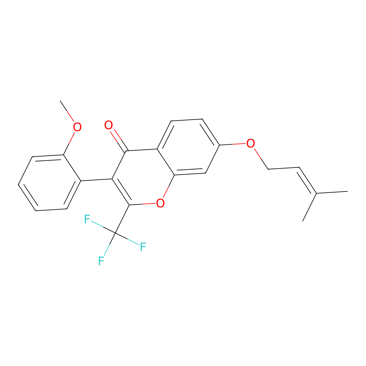 3-(2-methoxyphenyl)-7-((3-methylbut-2-en-1-yl)oxy)-2-(trifluoromethyl)-4H-chromen-4-one molecular structure, CAS 637748-38-0