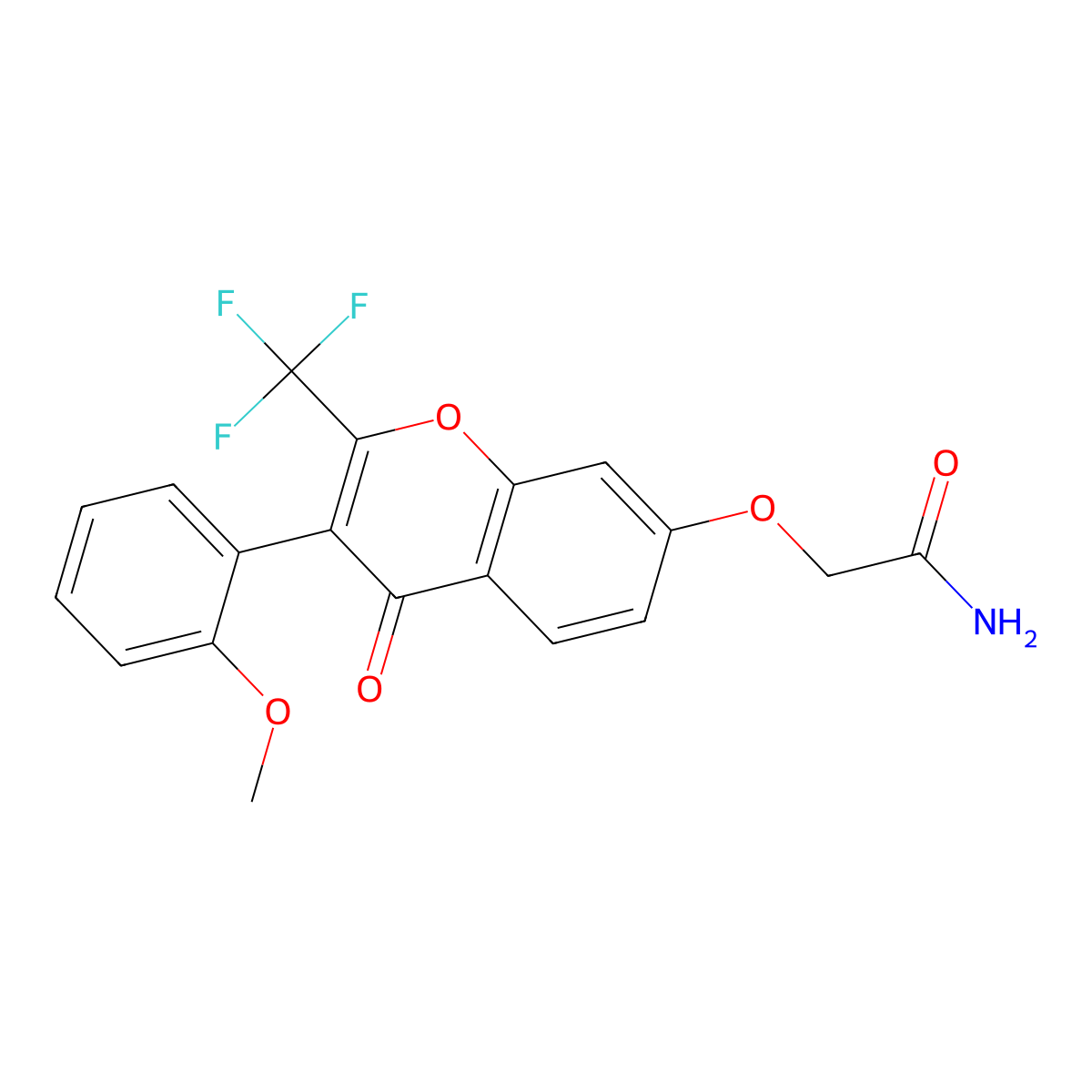 2-((3-(2-methoxyphenyl)-4-oxo-2-(trifluoromethyl)-4H-chromen-7-yl)oxy)acetamide molecular structure, CAS 637748-41-5