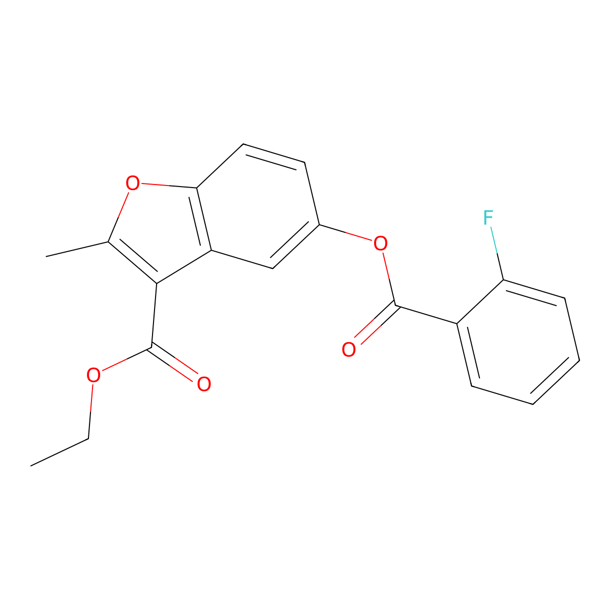 Ethyl 5-((2-fluorobenzoyl)oxy)-2-methylbenzofuran-3-carboxylate molecular structure, CAS 637748-97-1