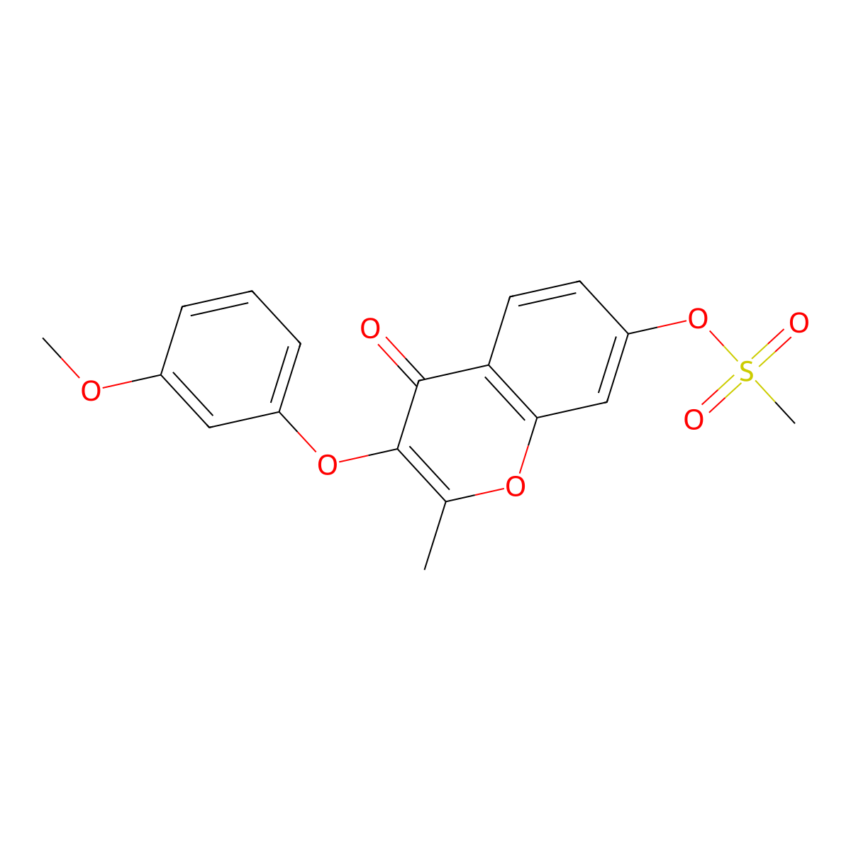 3-(3-methoxyphenoxy)-2-methyl-4-oxo-4H-chromen-7-yl methanesulfonate molecular structure, CAS 637749-08-7