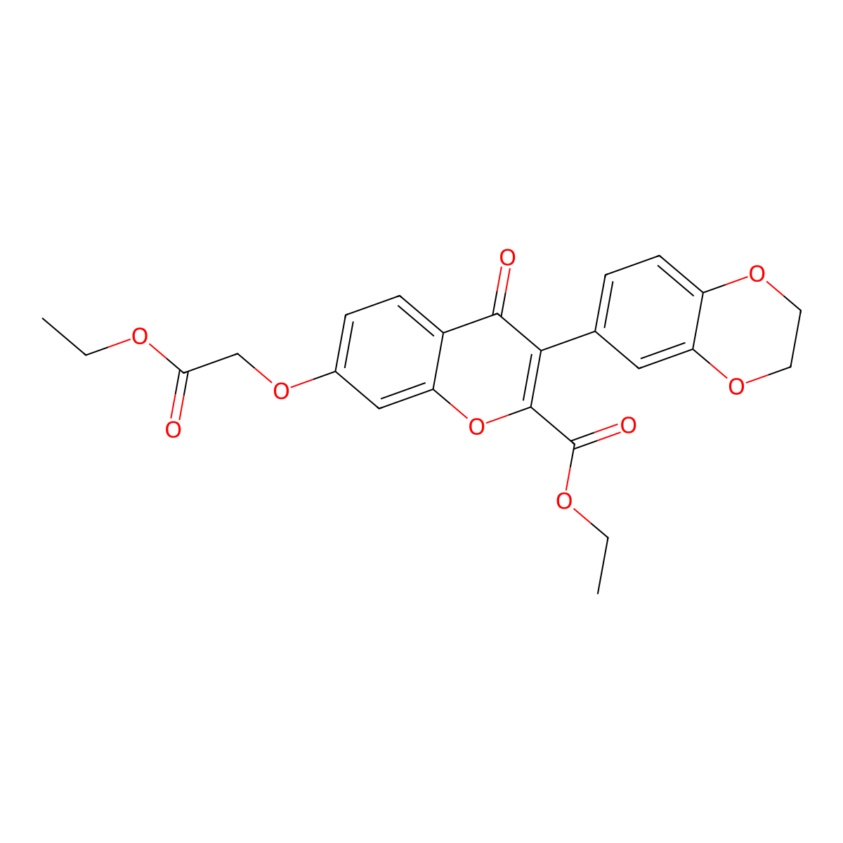 Ethyl 3-(2,3-dihydro-1,4-benzodioxin-6-yl)-7-(2-ethoxy-2-oxoethoxy)-4-oxochromene-2-carboxylate molecular structure, CAS 637749-13-4