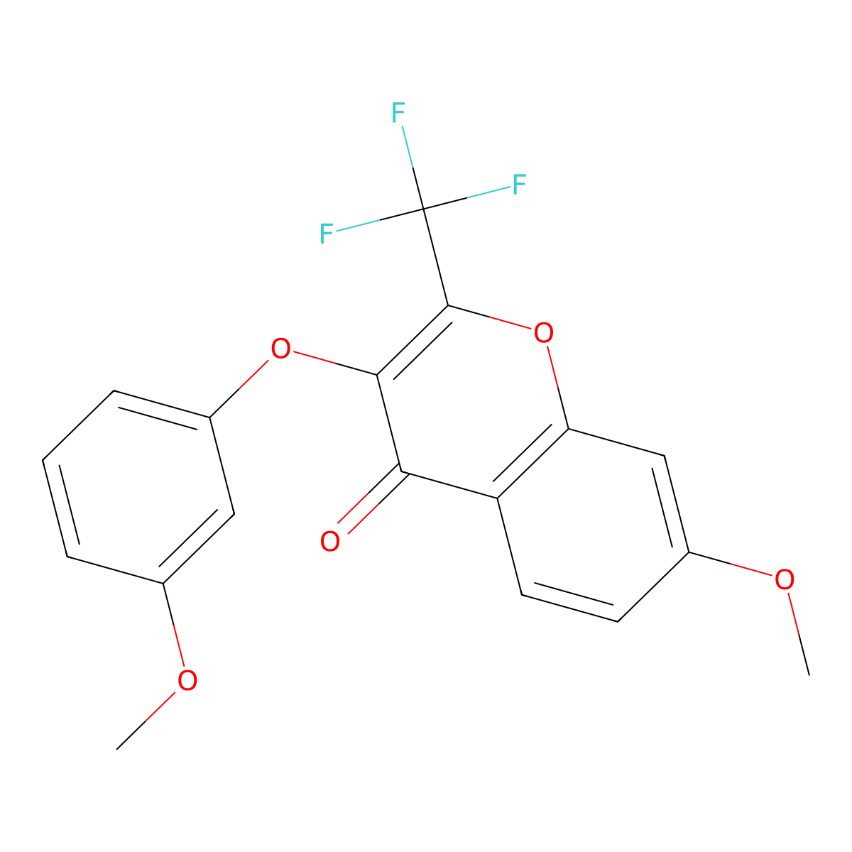7-methoxy-3-(3-methoxyphenoxy)-2-(trifluoromethyl)-4H-chromen-4-one molecular structure, CAS 637749-20-3