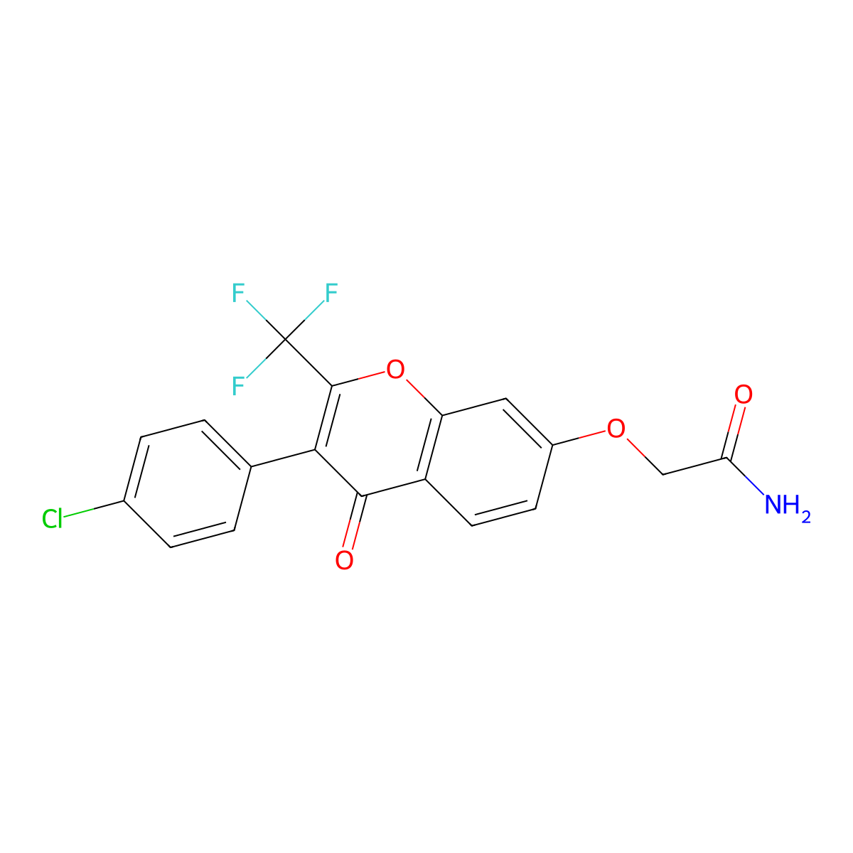 2-((3-(4-chlorophenyl)-4-oxo-2-(trifluoromethyl)-4H-chromen-7-yl)oxy)acetamide molecular structure, CAS 637749-38-3