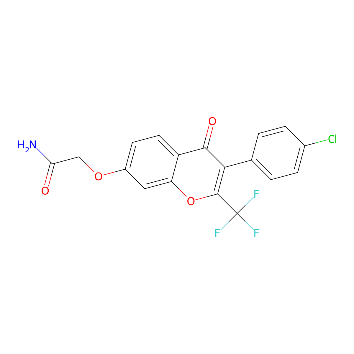 2-((3-(4-chlorophenyl)-4-oxo-2-(trifluoromethyl)-4H-chromen-7-yl)oxy)acetamide molecular structure, CAS 637749-38-3