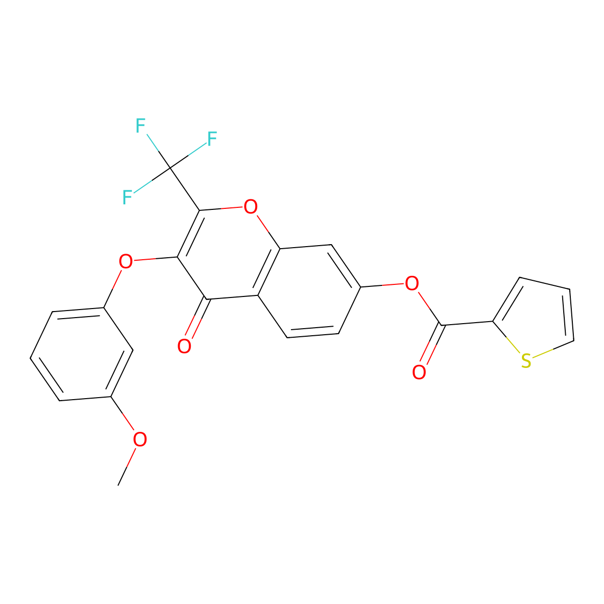 3-(3-methoxyphenoxy)-4-oxo-2-(trifluoromethyl)-4H-chromen-7-yl thiophene-2-carboxylate molecular structure, CAS 637749-64-5