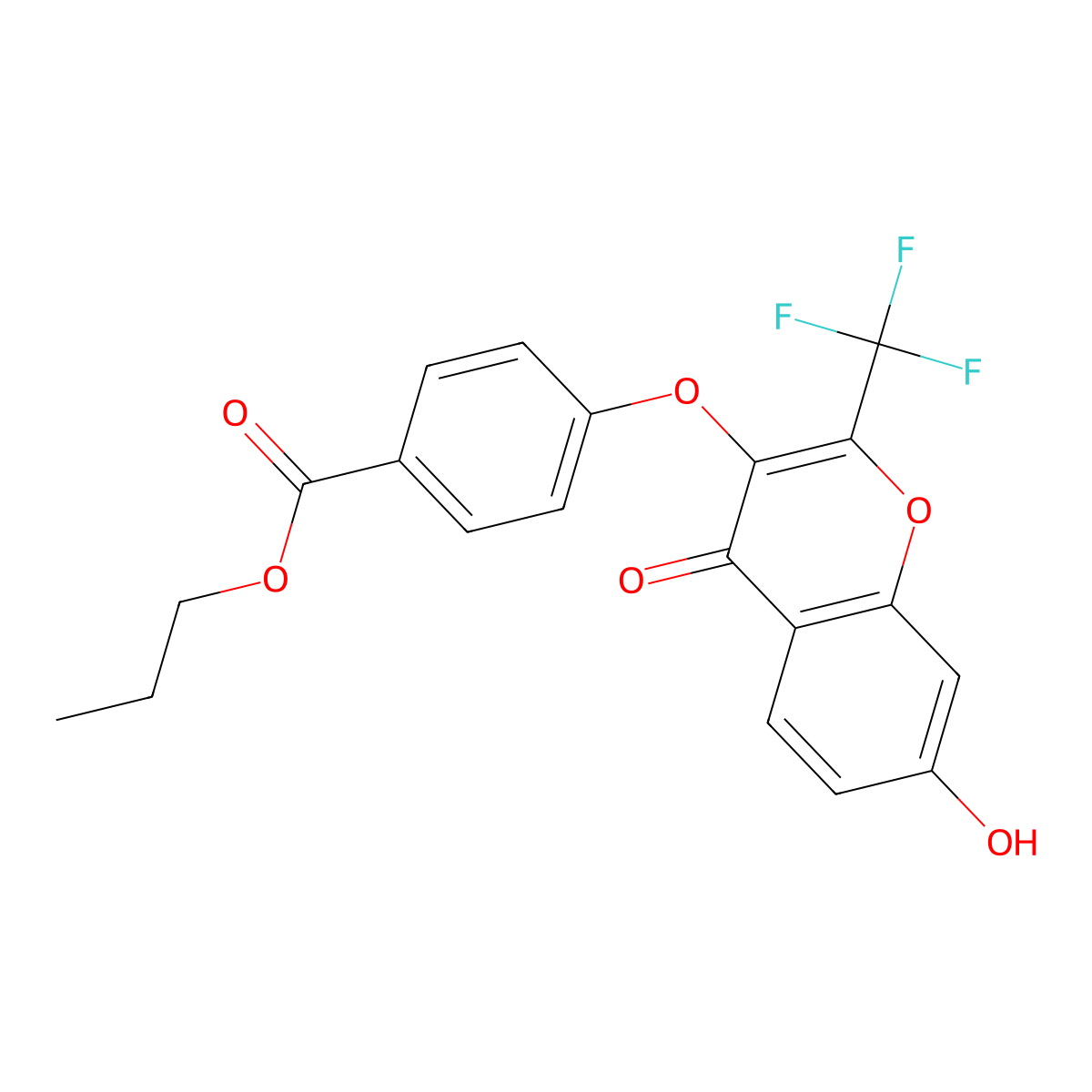 propyl 4-{[7-hydroxy-4-oxo-2-(trifluoromethyl)-4H-chromen-3-yl]oxy}benzoate molecular structure, CAS 637750-32-4