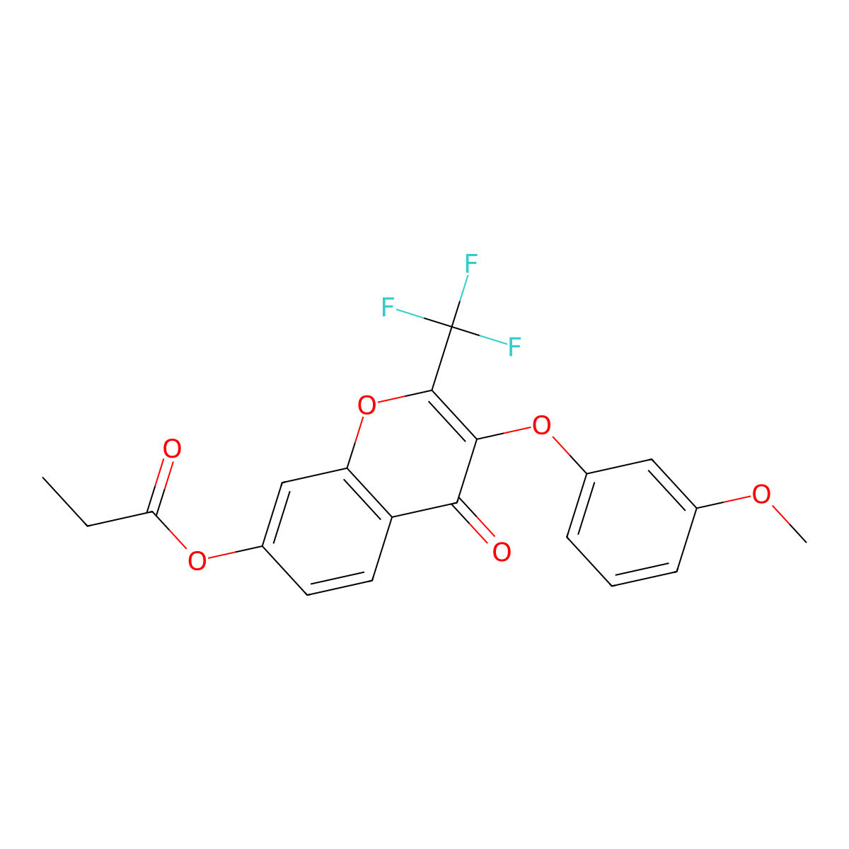 3-(3-methoxyphenoxy)-4-oxo-2-(trifluoromethyl)-4H-chromen-7-yl propanoate molecular structure, CAS 637750-33-5
