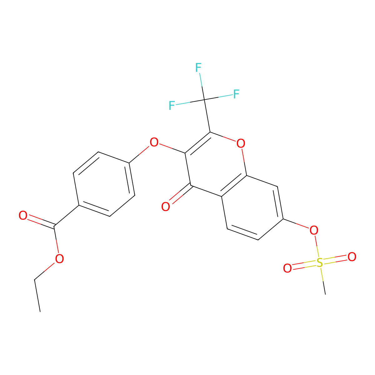 ethyl 4-((7-((methylsulfonyl)oxy)-4-oxo-2-(trifluoromethyl)-4H-chromen-3-yl)oxy)benzoate molecular structure, CAS 637750-41-5