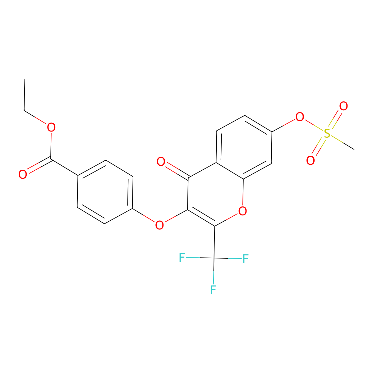ethyl 4-((7-((methylsulfonyl)oxy)-4-oxo-2-(trifluoromethyl)-4H-chromen-3-yl)oxy)benzoate molecular structure, CAS 637750-41-5