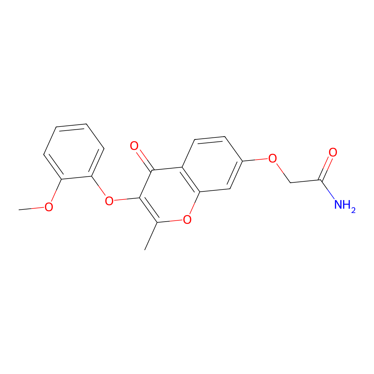 2-((3-(2-methoxyphenoxy)-2-methyl-4-oxo-4H-chromen-7-yl)oxy)acetamide molecular structure, CAS 637750-49-3