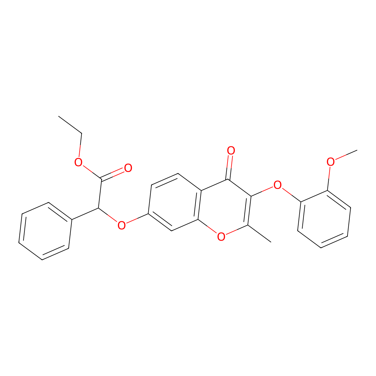 Ethyl 2-[3-(2-methoxyphenoxy)-2-methyl-4-oxochromen-7-yl]oxy-2-phenylacetate molecular structure, CAS 637750-65-3