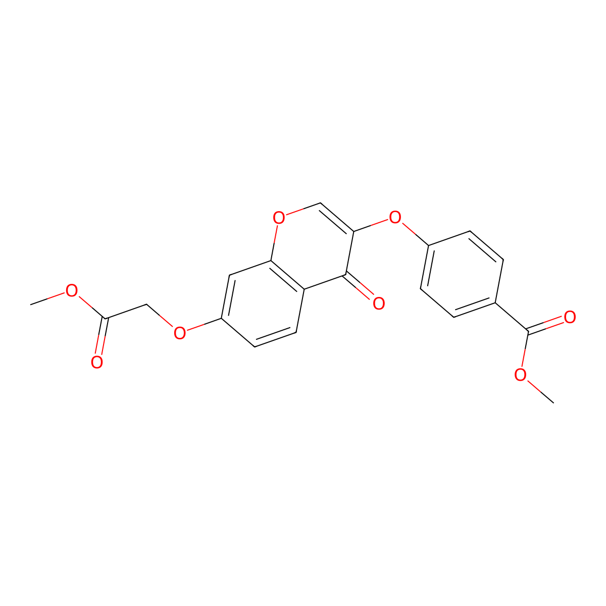 Methyl 2-{3-[4-(methoxycarbonyl)phenoxy]-4-oxochromen-7-yloxy}acetate molecular structure, CAS 637750-69-7