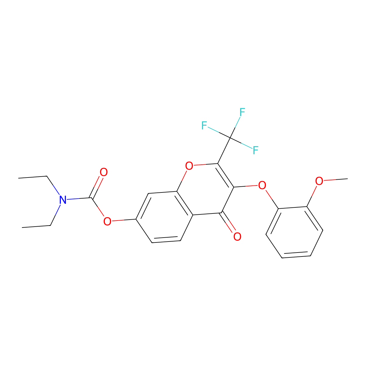 3-(2-methoxyphenoxy)-4-oxo-2-(trifluoromethyl)-4H-chromen-7-yl diethylcarbamate molecular structure, CAS 637751-19-0