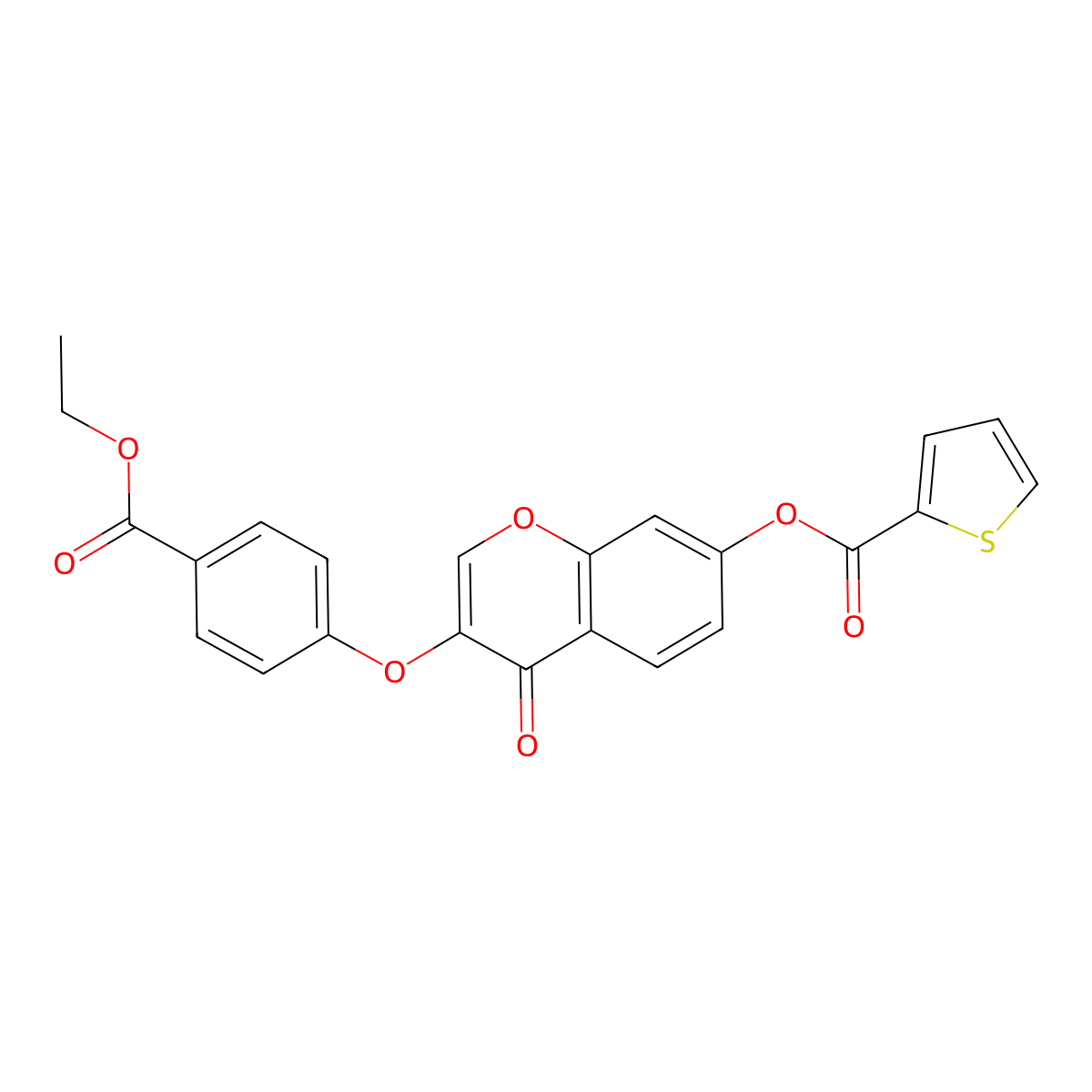 3-(4-(ethoxycarbonyl)phenoxy)-4-oxo-4H-chromen-7-yl thiophene-2-carboxylate molecular structure, CAS 637751-37-2