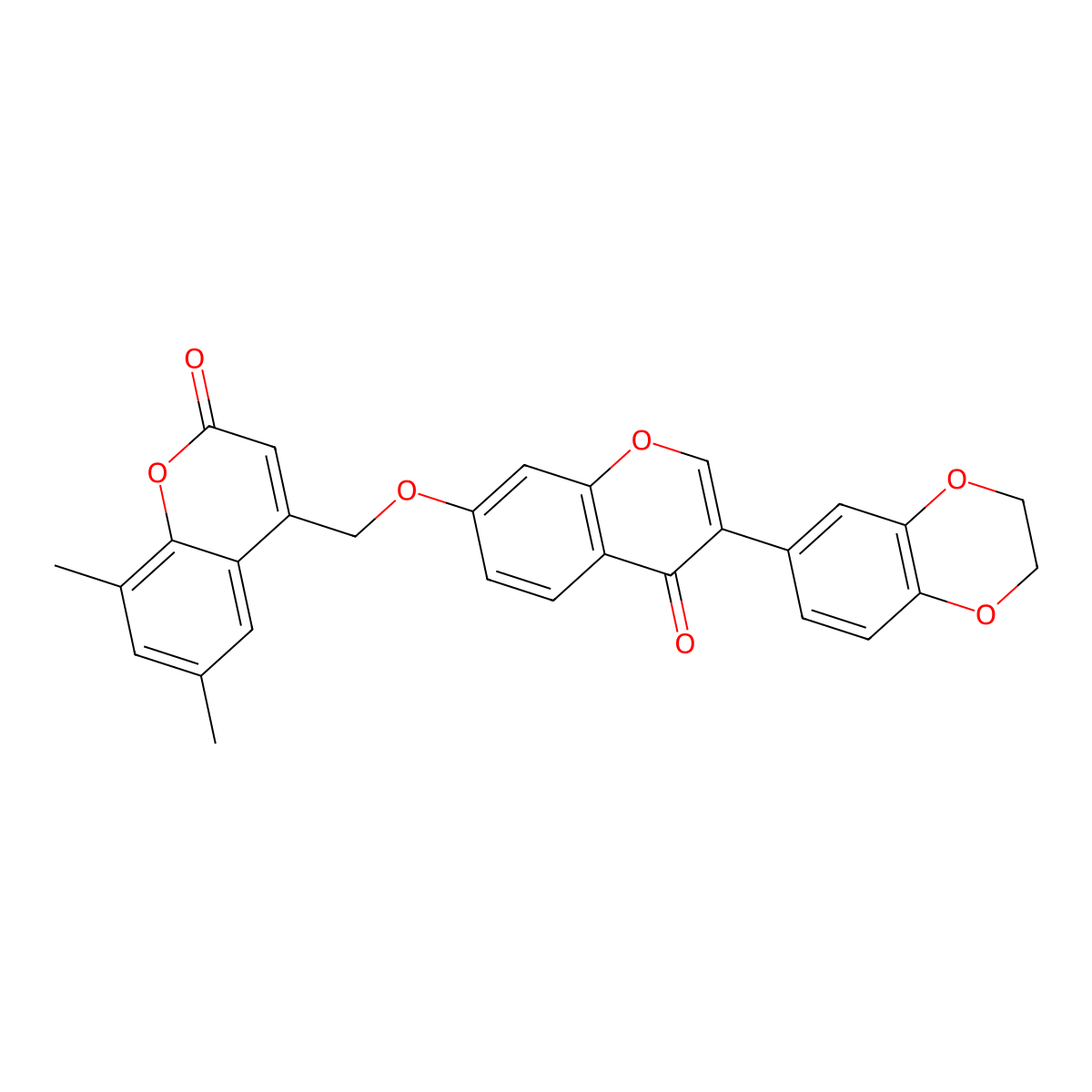 4-(((3-(2,3-dihydrobenzo[b][1,4]dioxin-6-yl)-4-oxo-4H-chromen-7-yl)oxy)methyl)-6,8-dimethyl-2H-chromen-2-one molecular structure, CAS 637751-49-6
