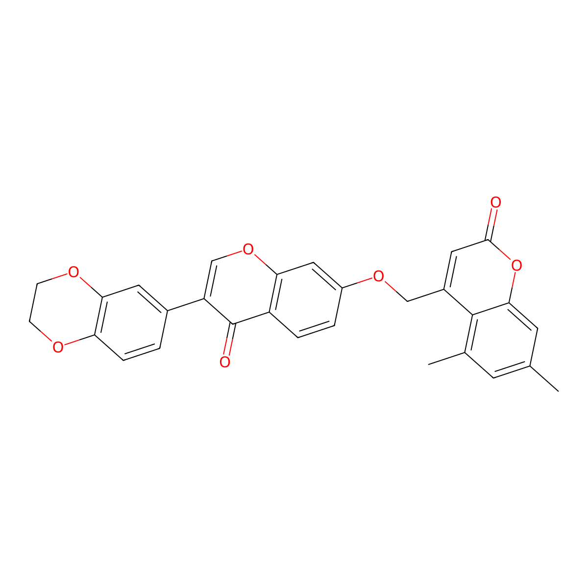 4-(((3-(2,3-dihydrobenzo[b][1,4]dioxin-6-yl)-4-oxo-4H-chromen-7-yl)oxy)methyl)-5,7-dimethyl-2H-chromen-2-one molecular structure, CAS 637751-50-9
