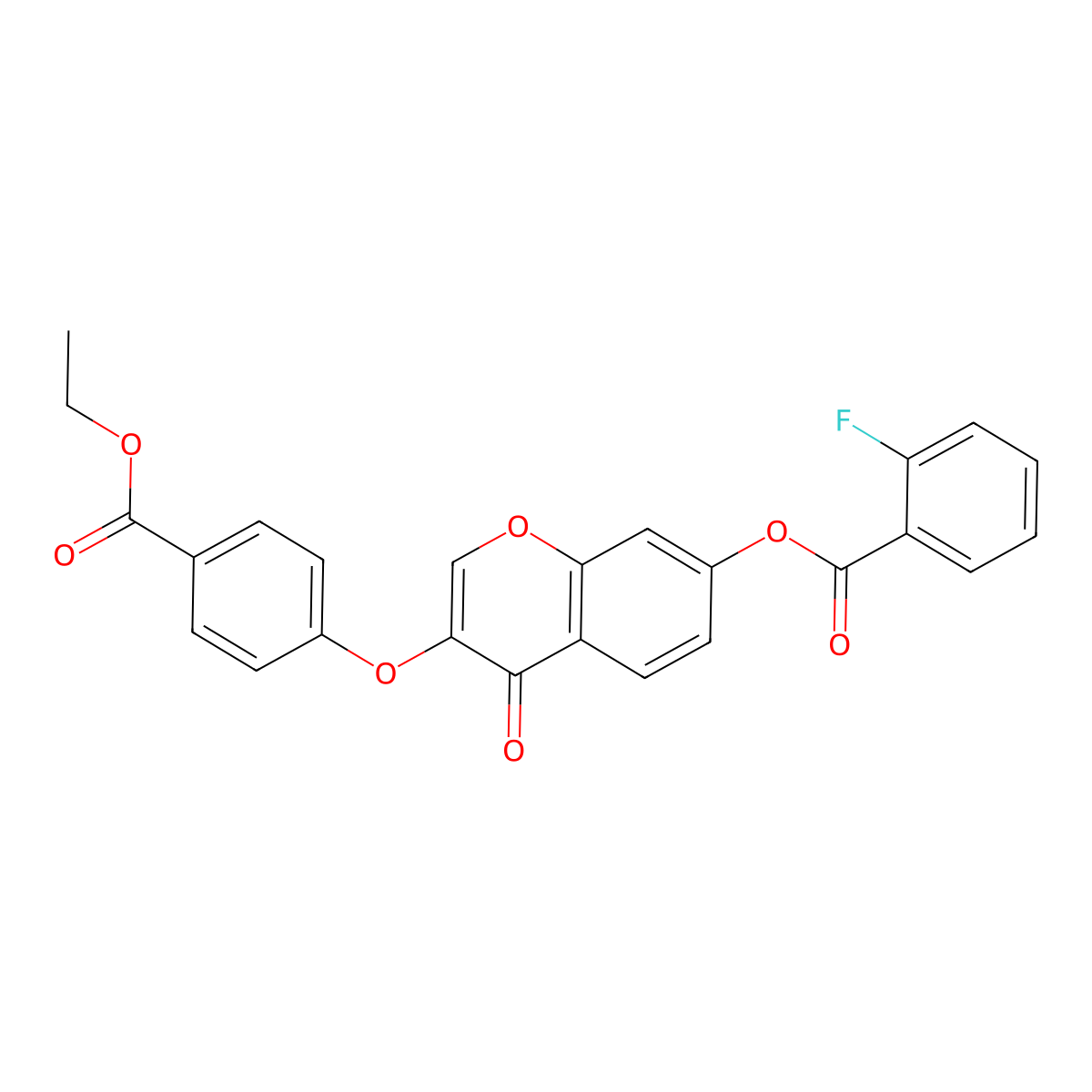 3-(4-(ethoxycarbonyl)phenoxy)-4-oxo-4H-chromen-7-yl 2-fluorobenzoate molecular structure, CAS 637751-51-0