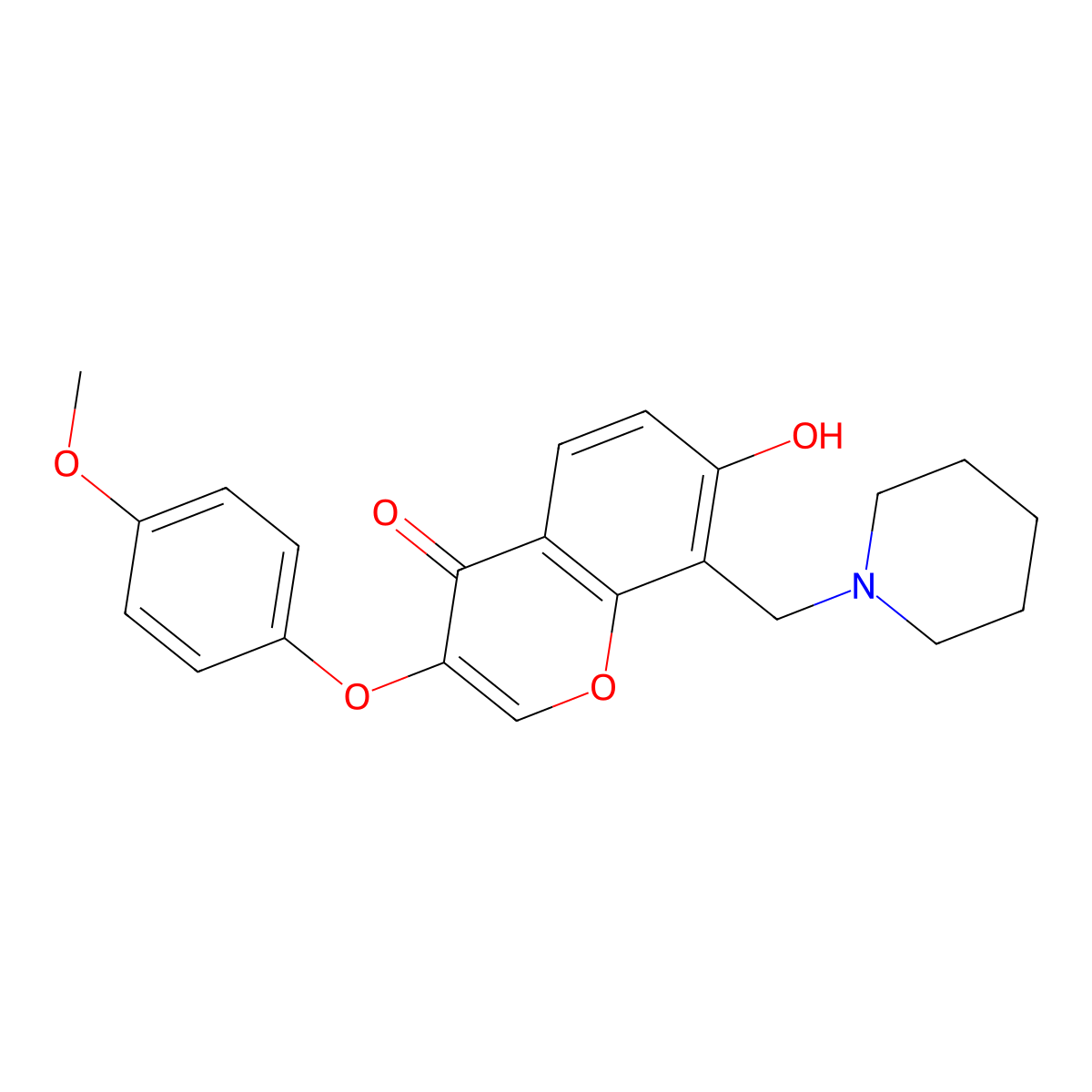 7-hydroxy-3-(4-methoxyphenoxy)-8-(piperidin-1-ylmethyl)-4H-chromen-4-one molecular structure, CAS 637751-84-9