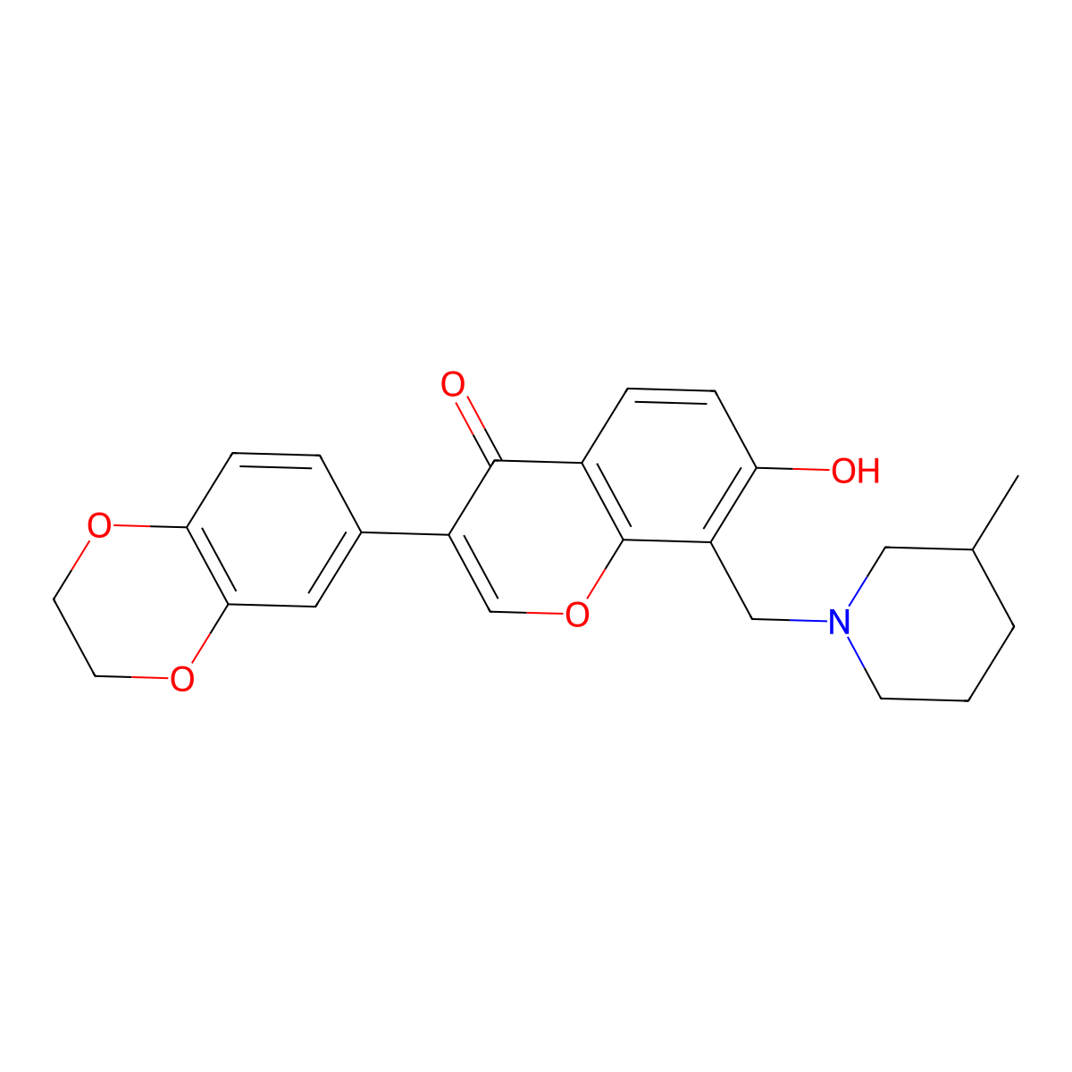 3-(2,3-dihydro-1,4-benzodioxin-6-yl)-7-hydroxy-8-[(3-methyl-1-piperidinyl)methyl]-4H-chromen-4-one molecular structure, CAS 637751-93-0