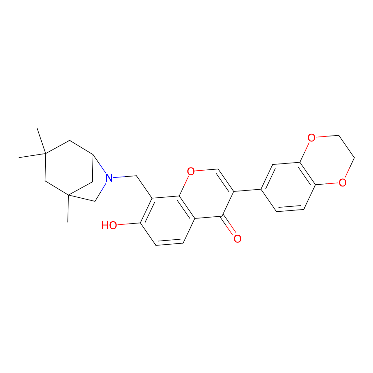 3-(2,3-dihydrobenzo[b][1,4]dioxin-6-yl)-7-hydroxy-8-((1,3,3-trimethyl-6-azabicyclo[3.2.1]octan-6-yl)methyl)-4H-chromen-4-one molecular structure, CAS 637751-94-1