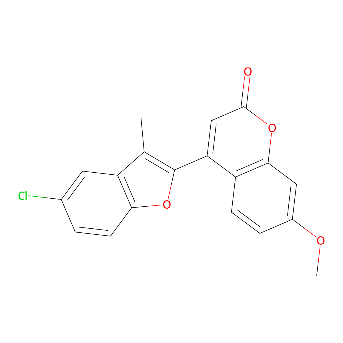 4-(5-chloro-3-methylbenzofuran-2-yl)-7-methoxy-2H-chromen-2-one molecular structure, CAS 637752-31-9