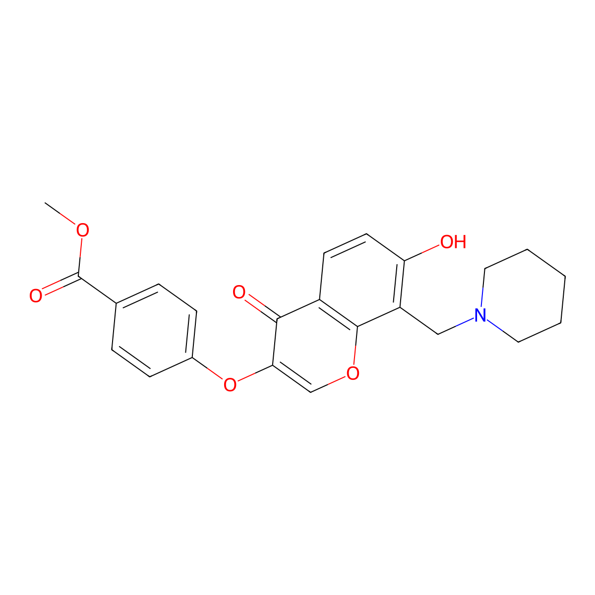 Methyl 4-[7-hydroxy-4-oxo-8-(piperidylmethyl)chromen-3-yloxy]benzoate molecular structure, CAS 637752-59-1