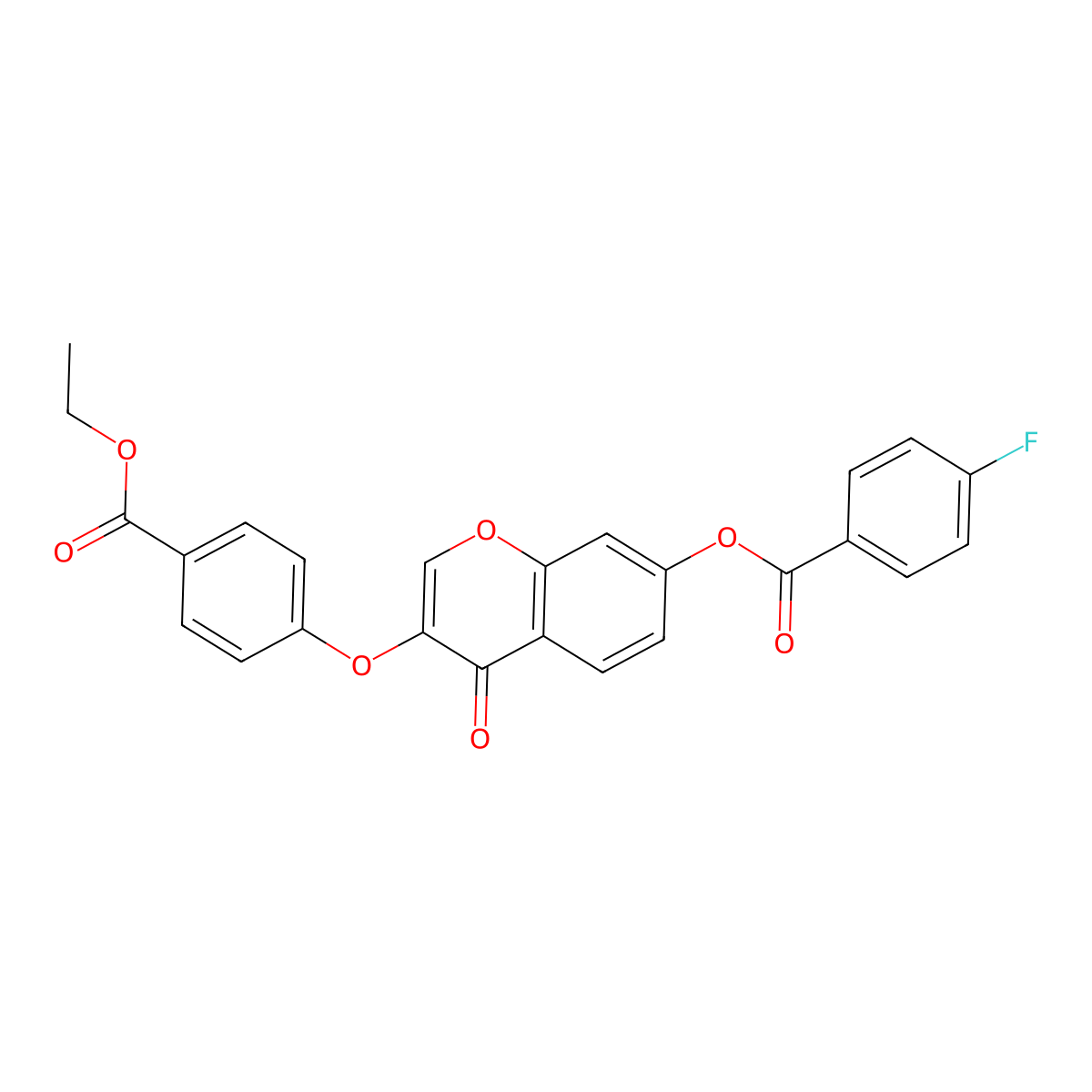 3-(4-(ethoxycarbonyl)phenoxy)-4-oxo-4H-chromen-7-yl 4-fluorobenzoate molecular structure, CAS 637753-05-0