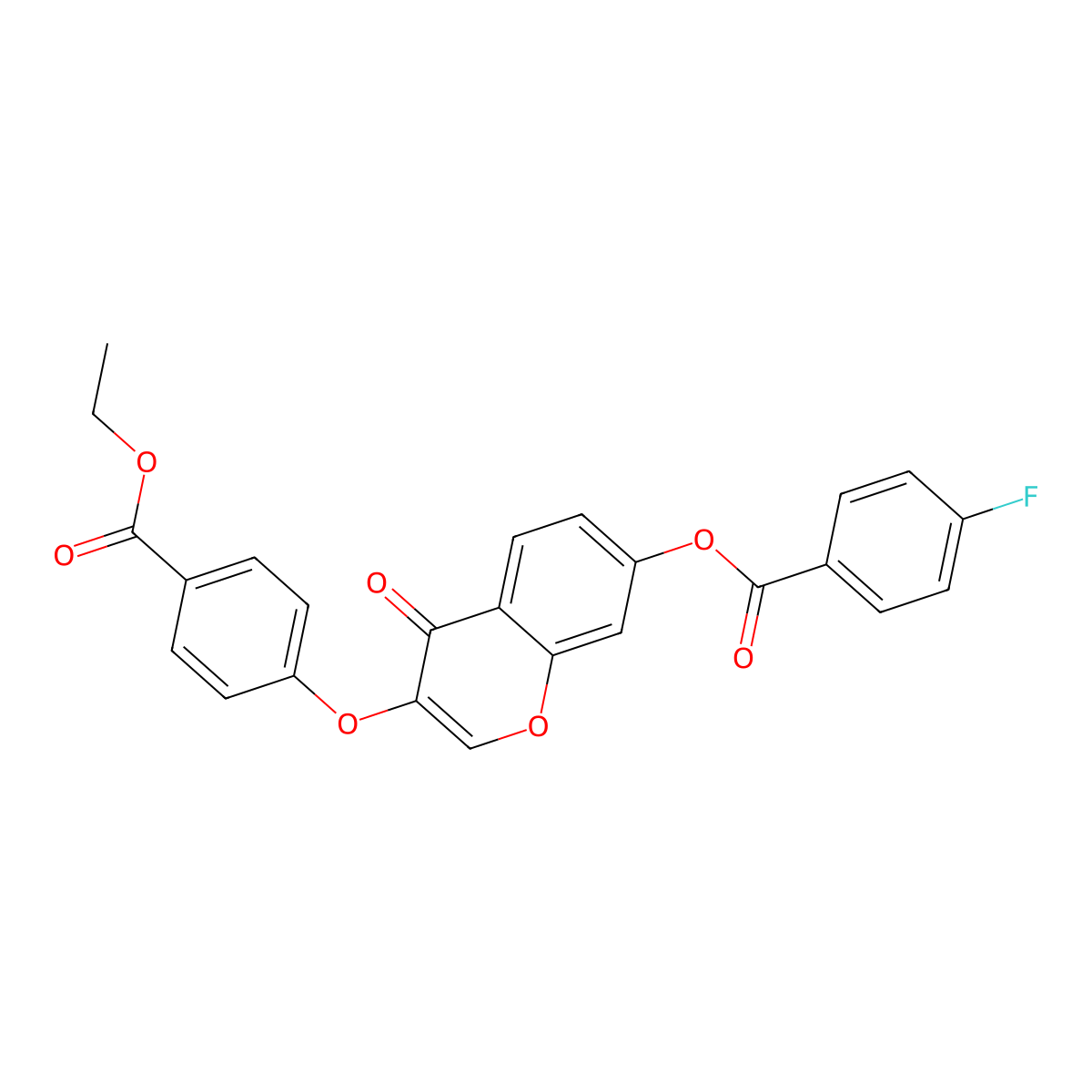 3-(4-(ethoxycarbonyl)phenoxy)-4-oxo-4H-chromen-7-yl 4-fluorobenzoate molecular structure, CAS 637753-05-0
