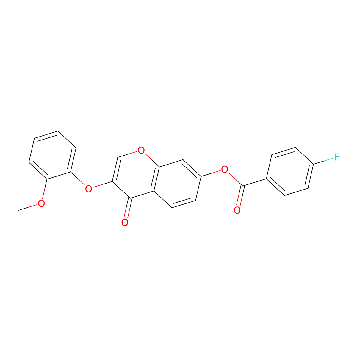 3-(2-methoxyphenoxy)-4-oxo-4H-chromen-7-yl 4-fluorobenzoate molecular structure, CAS 637753-08-3